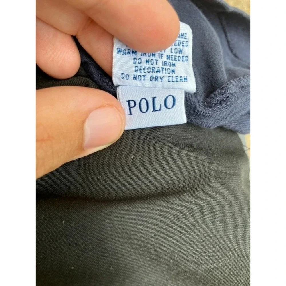 Polo Ralph Lauren T-Shirt Men's L Navy Red Short Sleeve V Neck Pony Cotton Vtg